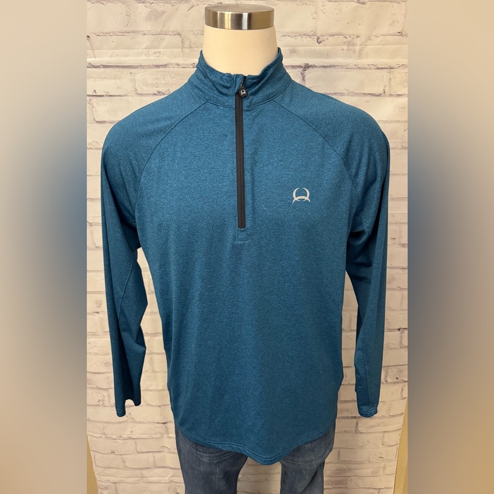 Cinch Size Large Blue 1/4 Zip Pullover Top Shirt Stretch Active Wear Western‎